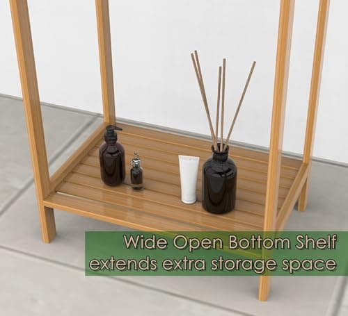 FoverOne Bamboo Towel Rack for Bathroom, 3 Tier Floor Freestanding Towel Holder Organizer with Bottom Storage Shelf for Hand Towels, Small Bath Towel and Bathrobe 7