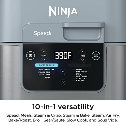 Rapid Cooker Air Fryer 6-qt. Capacity 10-in-1 Functionality Meal Maker Sea Salt Gray Grey Stainless Steel 8