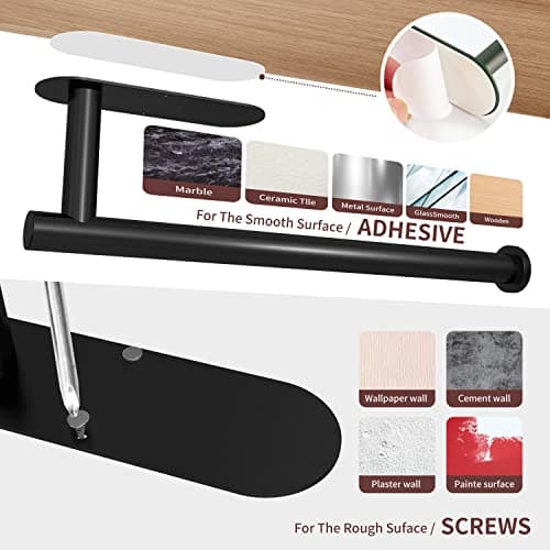 DEKAVA Paper Towel Holder Under Cabinet Wall Mount for Kitchen Towel, Self-Adhesive Bar, Rack, SUS304 Stainless Steel 13 inch (BlackA, 1) 6