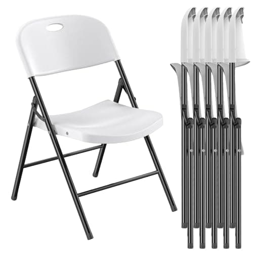Nazhura 350 Weight Limit Heavy Duty Plastic Folding Chair with Reinfoced Steel Frame for Indoor and Outdoor, Wedding, Party, Restaurant, Meeting Room, Patio and Garden (White, 6 Pack)