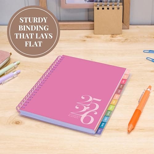 Rileys Academic Planner 2025-2026, Daily, Weekly & Monthly Planner, July 2025 - June 2026, Student Notes Pages, Twin-Wire Binding, Weekly Agenda for School & Work (8 x 6-Inches, Pink, Classic) 9