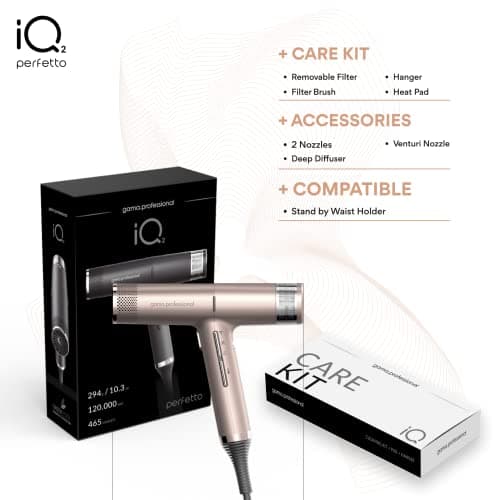 IQ2 | IQ Perfetto | Professional Hair Dryer | by Ga.Ma Italy | 2022 Update | Auto Standby | Turbo 120.000 RPM | Rose Gold 6