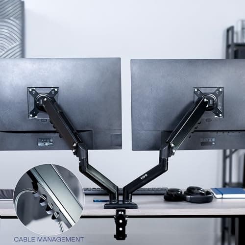 VIVO Aluminum Articulating Dual Monitor Arm for 13 to 30 inch Screens, Desk Mount Tension Spring Monitor Stand for 2 Screens, Black, STAND-V102O 9