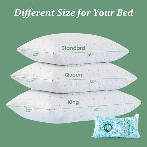 Dreamood Cooling Pillows Queen Size Set of 2 with Extra Stuffing 100% Shredded Memory Foam Pillows with Washable Cover for Side Back Stomach Sleeper Hypoallergenic 6