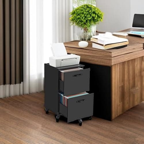 VASAGLE 2-Drawer File Cabinet, Small Rolling Filing Cabinet for Home Office, Printer Stand, for A4, Letter-Size Documents, 15.7 x 16.5 x 27.6 Inches, Ink Black UOFC040B16 5