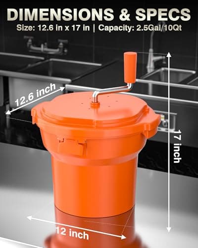 PYY Commercial Salad Spinner - 2.5 Gallon Salad Dryer Large Salad Spinner w/Aluminum Handle & Draining Hose, 10Qt Manual Salad Spinner for up to 3 Heads of Lettuce Spinner Large for Catering Kitchen 6