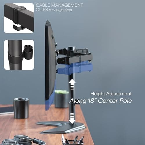 VIVO STAND-V002F Dual LED LCD Monitor Free-Standing Desk Stand for 2 Screens up to 27 Inch Heavy-Duty Fully Adjustable Arms with Max VESA 100x100mm 6