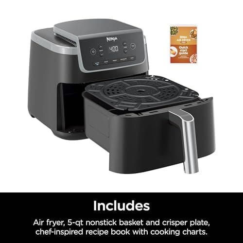 Ninja | Air Fryer | 5 QT Capacity | 5-in-1 Air Fry, Bake, Roast, Reheat, & Dehydrate | Air Crisp Technology | Nonstick Basket & Crisper Plate | Grey | AF142 9