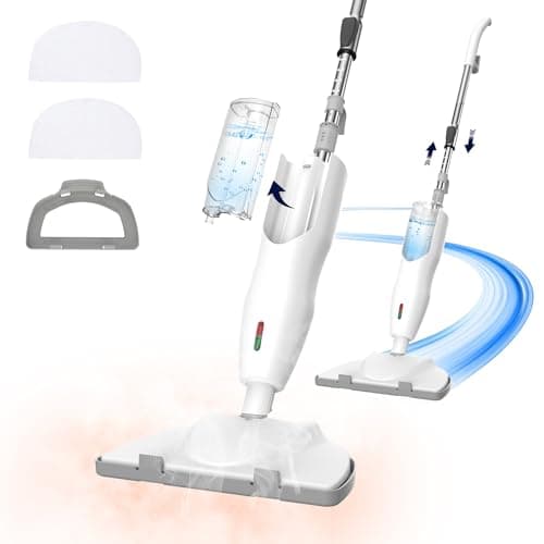 Keimi 1200W Powerful Steam Mop with 2pcs Washable Pads, 12.5oz Removable Water Tank, 30s Quick-Heating, 260℉ for Cleaning and Sanitizing Hardwood, Marble, Tile and Carpet