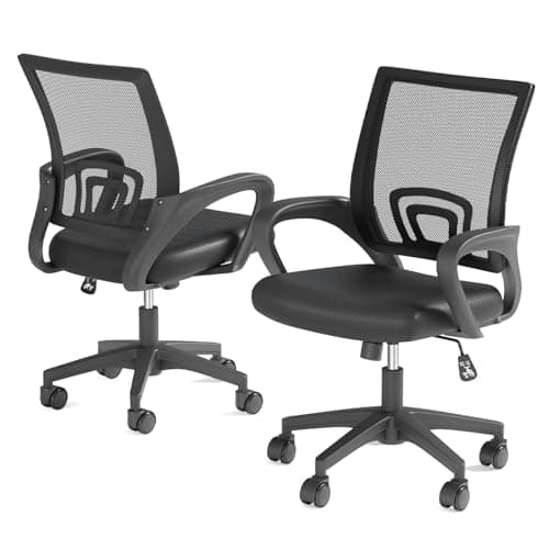 Office Chairs Set of 2, Ergonomic Mesh Desk Chairs with Lumbar Support, Adjustable Height Swivel Rolling Wheels for Home and Office Use, Black