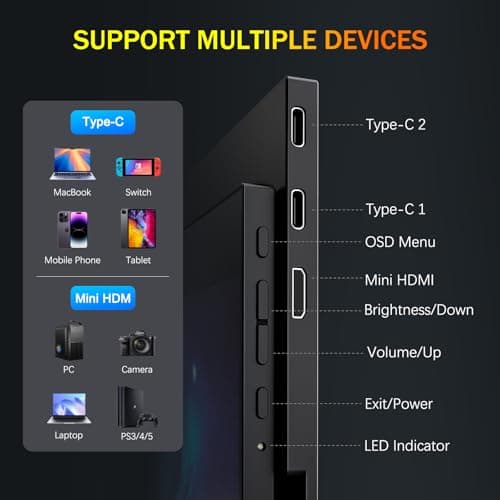 NewHail OLED Portable Monitor 16", 3K 2880x1800 120Hz 0.1ms USB-C HDMI Portable Monitor with 120% DCI-P3 Built-in Kickstand & Speakers for Laptop Windows Mac Phone Switch PS5, Black 5