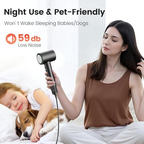 Hair Dryer, 160,000 RPM High-Speed Ionic Blow Dryer for Fast Drying, Professional Lightweight Hairdryer with Diffuser, Magnetic Nozzle, 4 Temps & 2 Speeds, Low Noise for Travel - Black 6