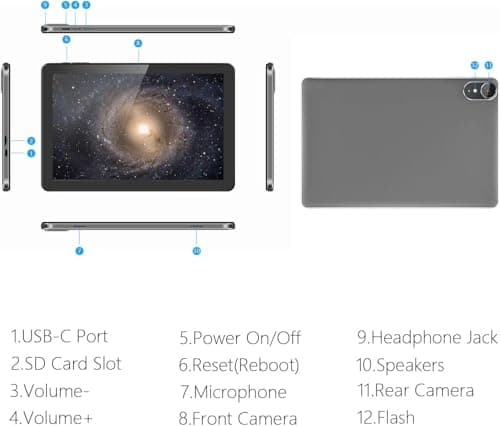 ECOPAD 10.1 Inch Tablet, Android 15 Tablets 12GB(4+8) RAM / 64GB ROM / 1TB SD Card Expansion, 1280x800 IPS HD Touchscreen, 6000mAh Battery, Bluetooth 5.0, Dual Cameras, GMS, Dual Band WiFi, Black 6