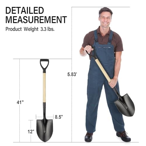 Shovel for Digging,Round Shovel, Garden Tool with D-Handle, 41 Inches in Overall Length, Wooden Handel Garden Shovel,Beach Shovel, Car Snow Shovel 6