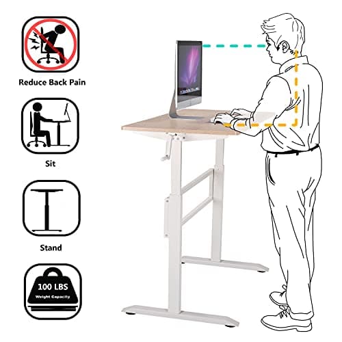 UNICOO Manual Standing Desk - Adjustable Height Heavy Duty Game Desk, Crank Computer Desk With Headphone Hook, 48 x 24 Inches (SYK01-Light Oak) 5
