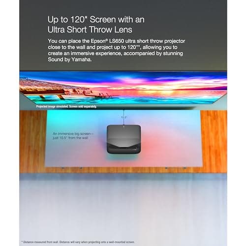 Epson EpiqVision Ultra LS650 Short Throw 3-Chip 3LCD Smart Streaming Laser Projector 4K PRO-UHD, HDR, 3600 Lumens, up to 120", Setting Assistant, Android TV, Sound by Yamaha - Black 5
