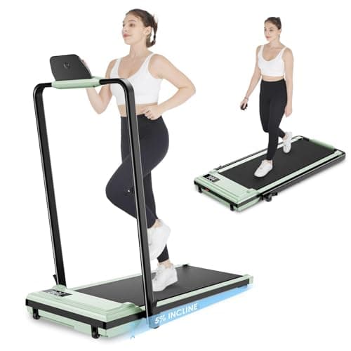 Walking Pad Treadmill with Handle Bar,7.5 MPH Under Desk Treadmill with Incline 300 lb Capacity,Folding Portable Walking for Office,Running Foldable with 12 Programs,Green
