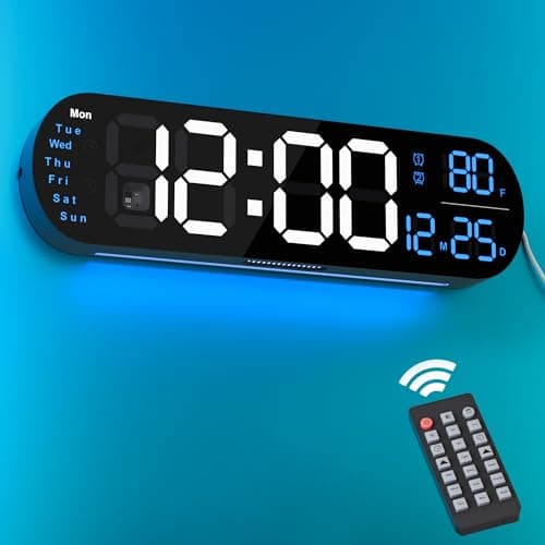 ANALOI Digital Wall Clock Large Display, 13.7 inch Large Digital Wall Clock with RGB Color Changing Remote Control, Date Week Temperature DST, Auto Brightness Dimmer Big Clock with Night Lights