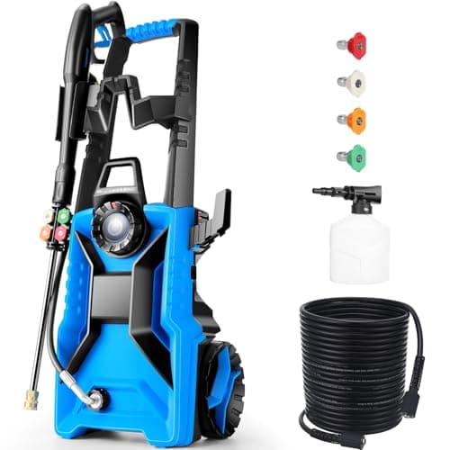 Electric Pressure Washer 5000 PSI 4.0 GPM Adjustable Pressure, Power Washers Electric Powered with 33ft Pressure Hose, 4 Nozzles and 500ml Foam Cannon, Powerwashers for Home, Car, Blue