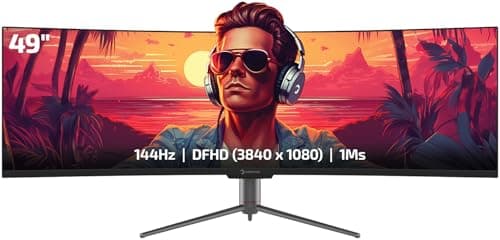 GAMEPOWER 49 inch Curved Ultrawide Gaming Monitor, 1Ms, 144Hz Refresh Rate, 32:9, WDFHD, 3840 x 1080P, R1800, 99% sRGB, HDR400, DisplayPort, HDMI, FreeSync, Gsync, Height - Tilt Adjustable