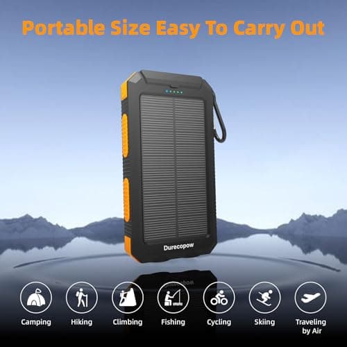 Durecopow Solar Charger Power Bank 20,000mAh, Portable Charger, 4 Cables 3 Ports Fast Charging External Battery Pack with USB C for Cell Phones, Solar Panel Charger with Dual Flashlight for Camping 8