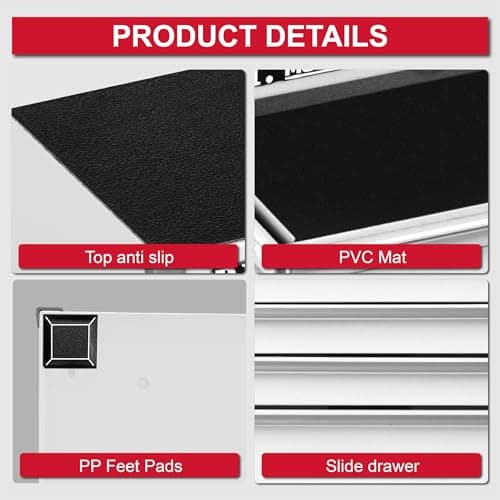 P.I.T. Mini White Tool Box, Portable 5-Drawer Micro Roll Cab Steel Stackable Tool Box with Liner, White Small Tool Case for Tools Storage and Organizers, Home DIY 5