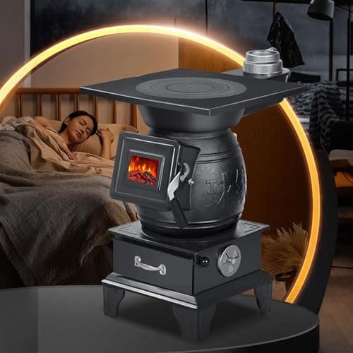 Indoor Wood-Burning Stove with Cast Iron Build, Compact Heating Unit for Cabins & Tents, Portable Cookstove and Furnace Standard Set 14.5" L × 14.5" W × 22.4" H (37×37×57 cm) 8