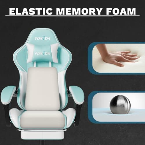 Ergonomic Video Gamer Chairs Gaming Computer Chair Gamer Chairs for Adults Massage Lumbar Support Swivel Height Adjustable Headrest Backrest 7