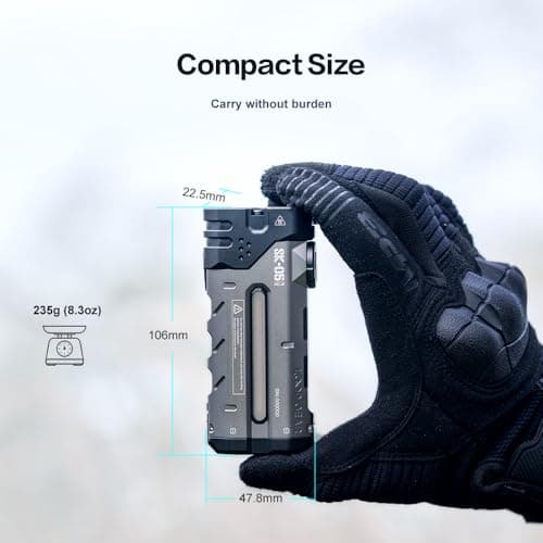 LOOP GEAR SK05Pro Flat LED Flashlight with 8000mAh Power Bank,Sidelight Flashlight Combines Floodlight & Spotlight,4360 High Lumens,Rechargeable,Magnetic Tail,IP68 Perfect for Camping,Outdoor (Grey) 7