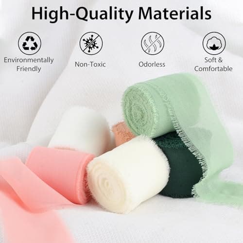 Phinus 1.6" x 6 Rolls Chiffon Ribbon, 33 Yards Colored Handmade Chiffon Silk Ribbon, Frayed Fringe Ribbons for Packaging Bouquets, Gifts, Wedding Invitation, DIY Craft, Home Party Decoration 5
