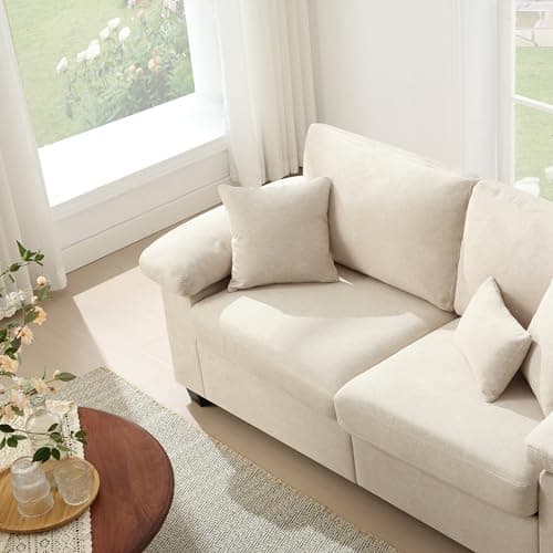 jonpony 71" W Loveseat Sofa, Modern Couch with Wide Armrests, Extra Deep Love Seats for Living Room, Overstuffed Lounge Sofa with Comfy Fabric, Removable Cover Spring Cushions, Beige 8