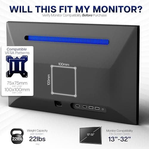 VIVO Dual Monitor Desk Mount, Heavy Duty Fully Adjustable Stand, Fits 2 LCD LED Screens up to 32 inches and 22 lbs Each, Black, STAND-V032 7