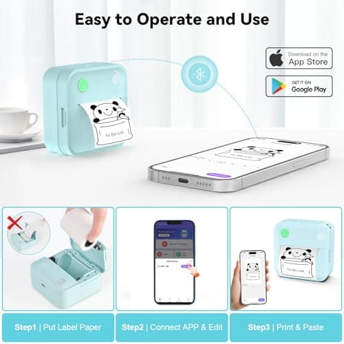 lopevi Label Maker Machine - Portable Bluetooth Mini Label Printer - Smartphone Handheld Thermal Sticker Small Labeler Multiple Templates Font Icon Inkless Custom Label for Home Kids School Items 5