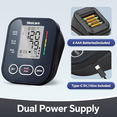 Sinocare Blood Pressure Monitor, Upper Arm Blood Pressure Monitors for Home Use, Adjustable Arm Cuff 8.6"-16.5", One-Button Operation, Dual User, Accurate & Practical (Black) 5