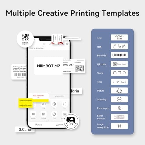 NIIMBOT M2 Thermal Transfer 2Inch Bluetooth Label Maker Smart Printing Sticker Printer Rechargeable for Office Small Business School Home Cable Storage, Compatible with Phones & PC 6