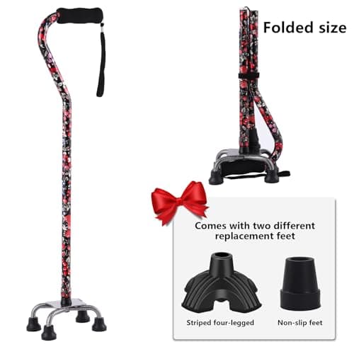 Floral Quad Cane for Women, Adjustable Walking Canes with 3-in-1 Interchangeable Base(3 Tips) for Versatile Support, Stylish & Stable Mobility Aid for Seniors Confidence 9