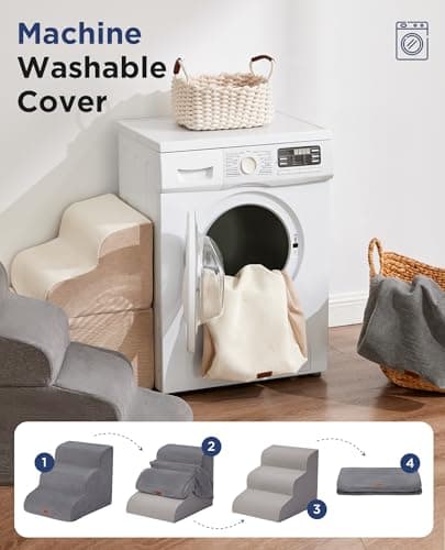 Gray Curved Dog Stairs Ramp for High Beds 28.7" H, 5-Step Dog Steps for Small Dogs and Cats, Pet Stairs for High Bed Climbing, Non-Slip Balanced Pet Step 5