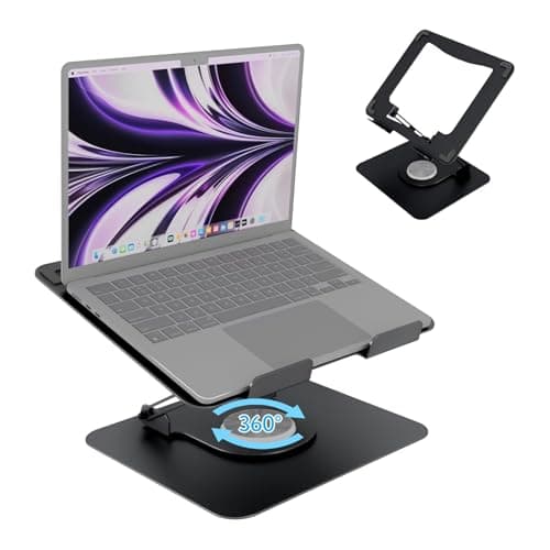 Adjustable Laptop Stand for Desk,Portable Laptop Holder with 360° Rotating Base,Ergonimic Foldable Laptop Riser, Compatible with MacBook Air/Pro,HP,Dell,Lenovo and All Laptops(10-17 inch),Black