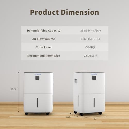 DENBIG 35 Pints Dehumidifier for Spaces up to 2,500 Sq. Ft at Home, with Reusable, Washable Air Filter, 1.05 Gal Water Tank and Drain Hose, for Large & Medium Rooms, Basements, Bedroom 5
