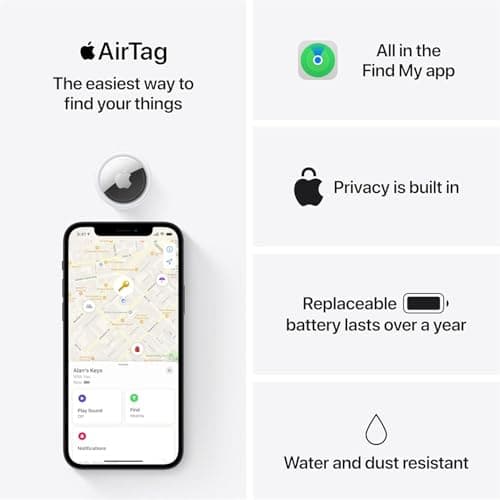 Apple AirTag (1st Generation) - 4 Pack. Keep Track of and find Your Keys, Wallet, Luggage, Backpack, and More. Simple one-tap Set up with iPhone or iPad, Bluetooth 6