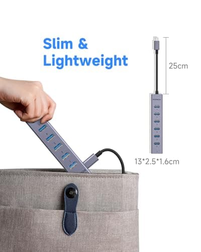 FORIDA USB C Hub-8 Port USB HUB with 7 USB3.0 Data Ports,Aluminum Alloy USBC Splitter with Type C 5V/3A Power Port Compatible with MacBook, iPad, Surface Pro, XPS, Laptop,PC (Gray,USB C-9.8in) 6