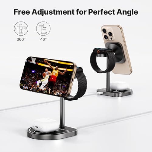 KU XIU X85 3-Point Power Creative 3-in-1 Magnetic Wireless Charging Stand, Wireless Charger with Mini Basketball Hoop for iPhone 16/15/14/13/12 Pro Max, 5W Fast Charging for Apple Watch, AirPods 5
