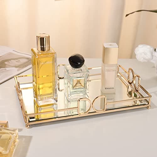 HAIGOUER Gold Mirror Tray: Elegant Makeup/Vanity Tray, Luxury Rust-Proof Glass for Bathroom & Bedroom 6
