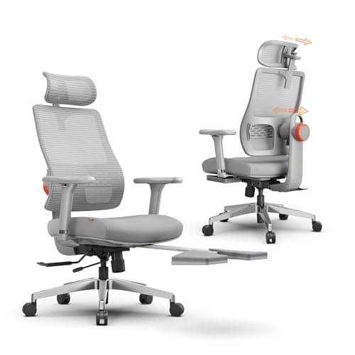 Newtral Office Chair Ergonomic with Footrest, Auto-Following Lumbar Support, High Back Desk Chair with 4D Armrest,136° Tilt Lock, Adjustable Seat Depth & Height (Supreme, Grey)