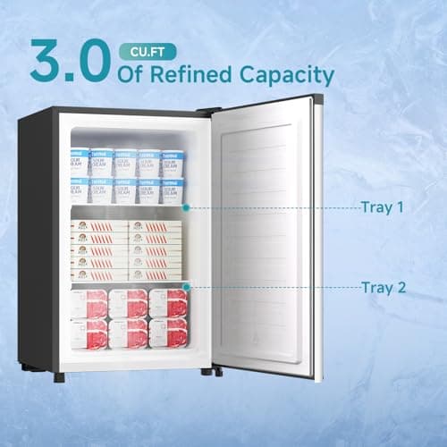 BANGSON 3.0 Cu.ft Compact Upright Freezer, Energy-Saving Mini Freezer with Ultra Low Power 40W & Adjustable Thermostat, Removable Shelves, Reversible Door, Ideal for Dorm/Office/Apartment, Silver 3