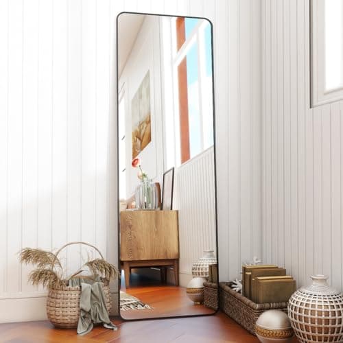 BEAUTYPEAK 59"x16" Mirror Full Length, Standing or Leaning Rounded Corner Full Body Floor Mirror with Metal Framed,Suitable for Living Room or Bathroom,Black 6
