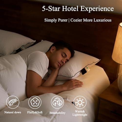 Down Pillows Queen Size Set of 2, Breathable Cotton Blend Shell Cover, Hotel Collection Bed Pillows for Sleeping, Fluffy and Supportive, Soft Down Fiber Pillow for Side,Back, and Stomach Sleepers 6