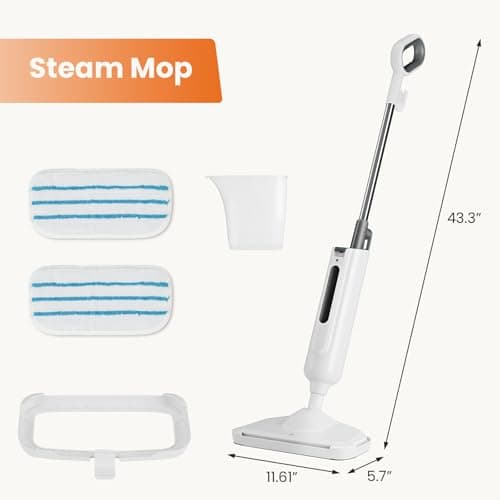 Sweetcrispy Steam Mop for Floor Cleaning,Lightweight Floor Steamer Cleaner for Hardwood/Tile/Laminate Floors Carpet, 2 Washable Pad,White and Grey 7