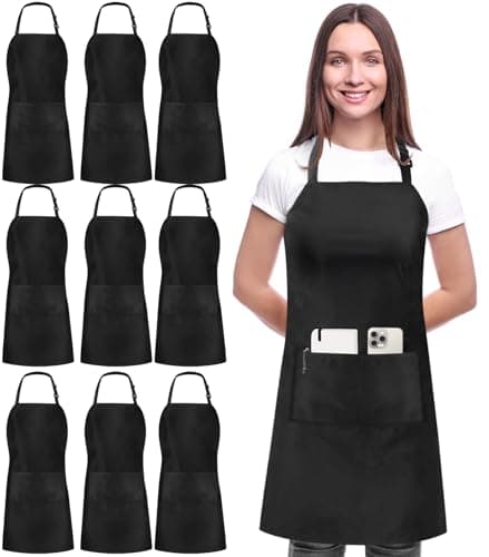 Utopia Kitchen 10 Pack Bib Apron, Unisex Adjustable Aprons with 2 Pockets, Waterdrop Resistant Cooking Kitchen Chef Apron for Men Women
