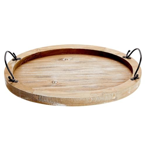 Farmlyn Creek Serving Tray for Coffee Table Decor - 15.8" x 10.8" x 1.3", Oval, Wood Color, Rustic - Decorative Wooden Tray with Handles - Farmhouse Table Decor 9